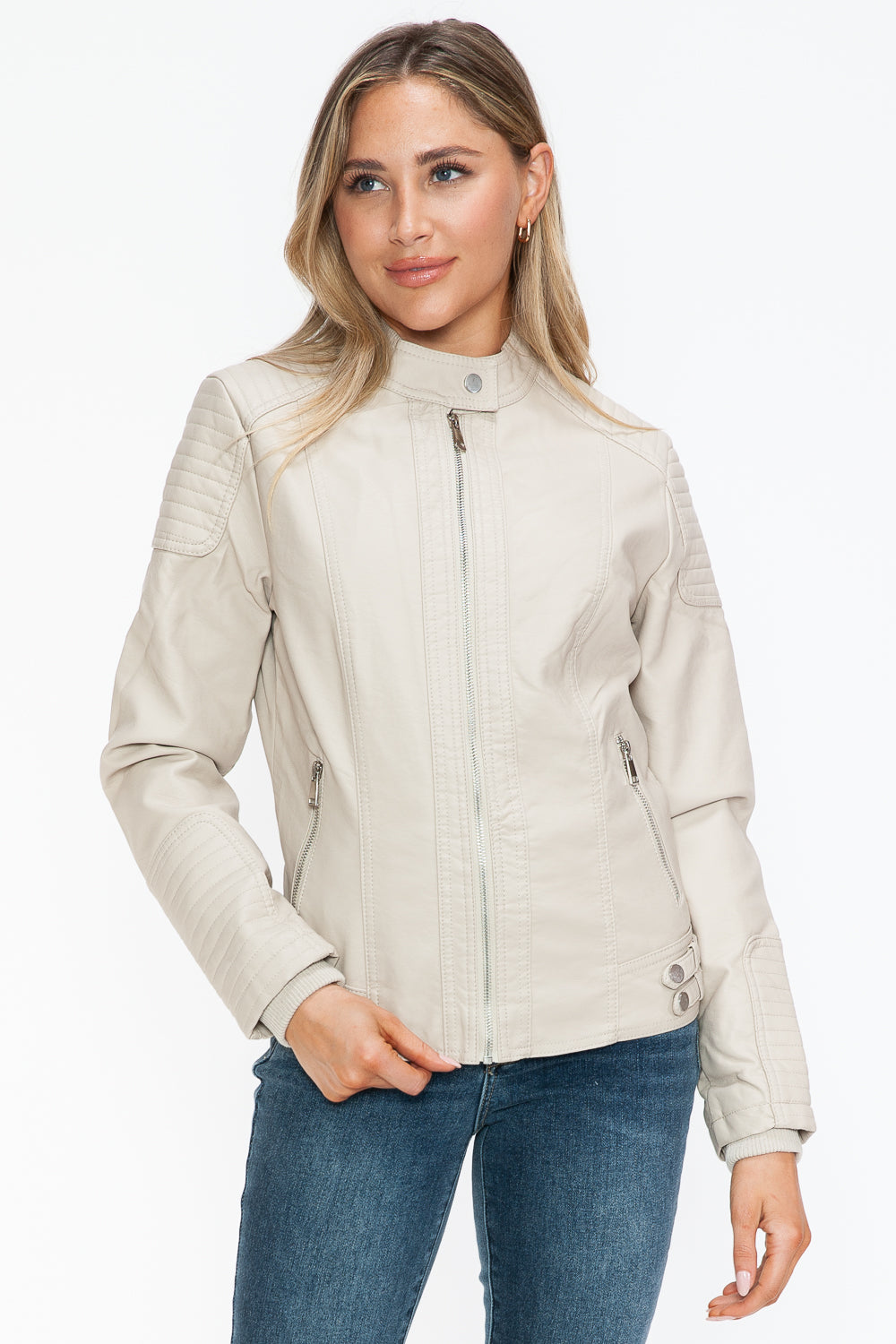 Snobbish Faux Leather Biker Jacket with Side Zip Pockets - Teresa's Fashionista LLC