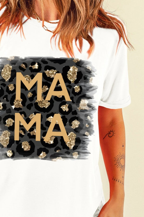 MAMA round neck short sleeve t-shirt with bold animal print design.