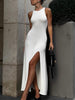 Side Slit Round Neck Sleeveless Dress - Teresa's Fashionista LLC