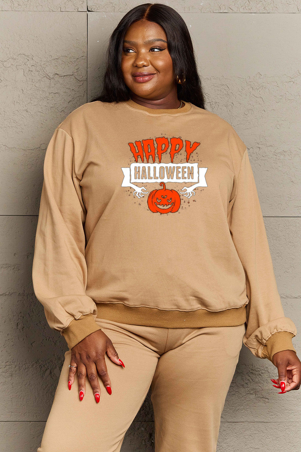 Simply Love Full Size HAPPY HALLOWEEN Graphic Sweatshirt - Teresa's Fashionista LLC