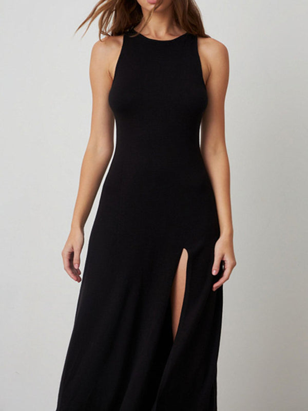 Side Slit Round Neck Sleeveless Dress - Teresa's Fashionista LLC