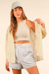 VERY J Full Size Dolman Sleeve Button Down Gauze Shirt Plus Size