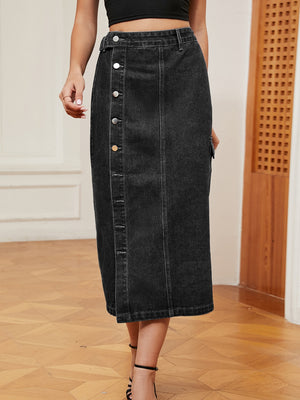 Button Down Denim Skirt-Teresa's Fashionista LLC
