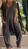 European And American Solid Color And V-neck Oversized Pocket Low-grade Jumpsuit - Teresa's Fashionista LLC