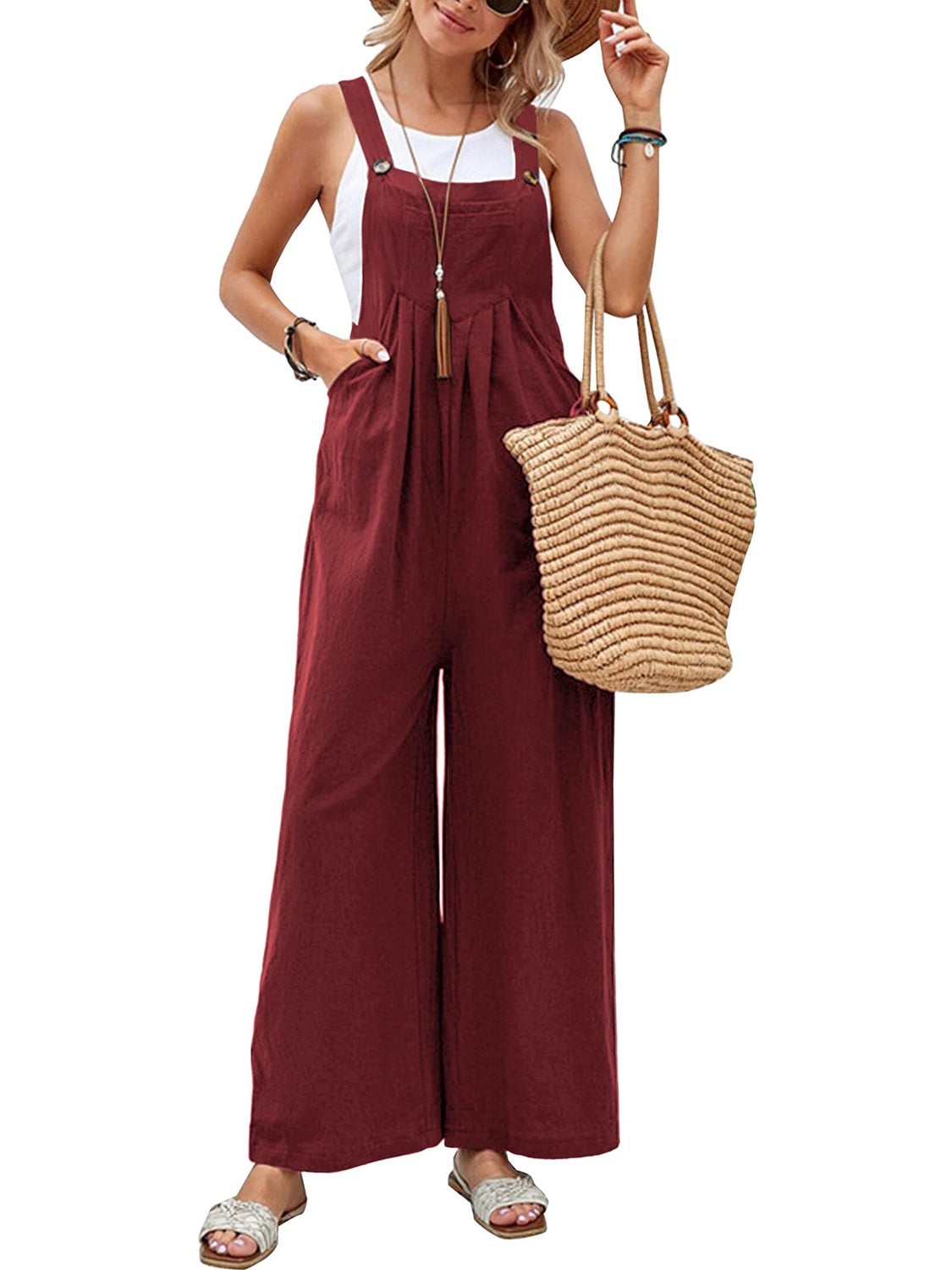 Full Size Square Neck Wide Strap Overalls - Teresa's Fashionista LLC