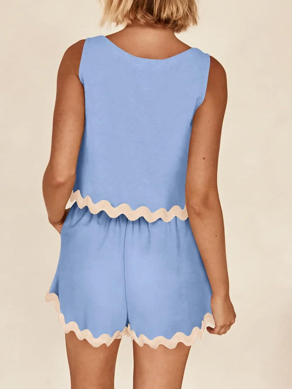 Contrast Trim Sleeveless Top and Shorts Set-Teresa's Fashionista LLC