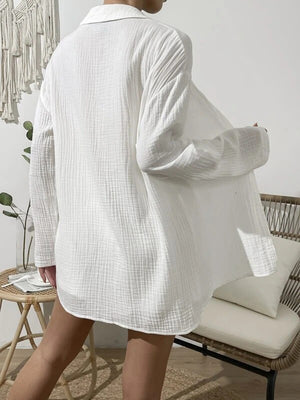 Dropped Shoulder Button Up Top and Elastic Waist Shorts Set-Teresa's Fashionista LLC