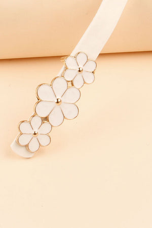 Flower Decor Skinny PU Belt-Teresa's Fashionista LLC