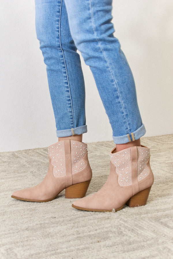 East Lion Corp Rhinestone Ankle Cowgirl Booties-Teresa's Fashionista LLC