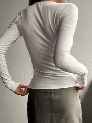Half Button Long Sleeve T-Shirt-Teresa's Fashionista LLC