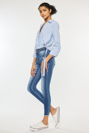 Kancan Distressed Raw Hem High Waist Jeans-Teresa's Fashionista LLC