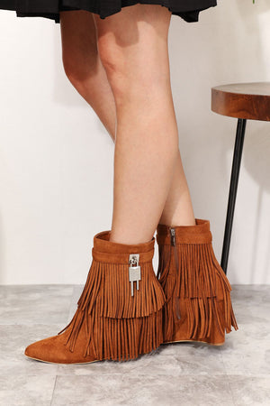 Legend Women's Tassel Wedge Heel Ankle Booties-Teresa's Fashionista LLC