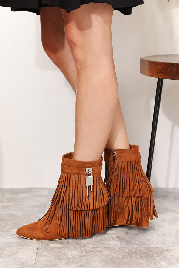 Legend Women's Tassel Wedge Heel Ankle Booties-Teresa's Fashionista LLC