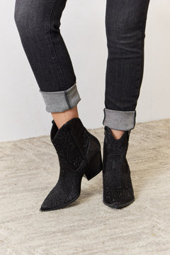 East Lion Corp Rhinestone Ankle Cowboy Boots-Teresa's Fashionista LLC
