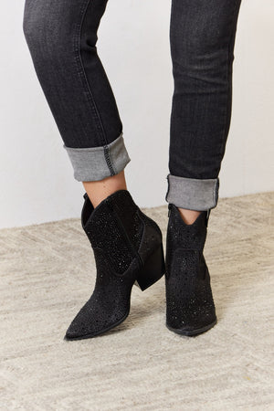 East Lion Corp Rhinestone Ankle Cowboy Boots-Teresa's Fashionista LLC