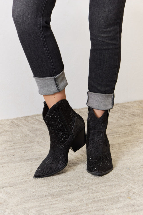 East Lion Corp Rhinestone Ankle Cowboy Boots-Teresa's Fashionista LLC
