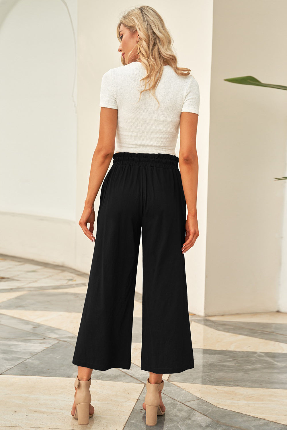 Drawstring Paperbag Waist Wide Leg Pants-Teresa&#39;s Fashionista LLC