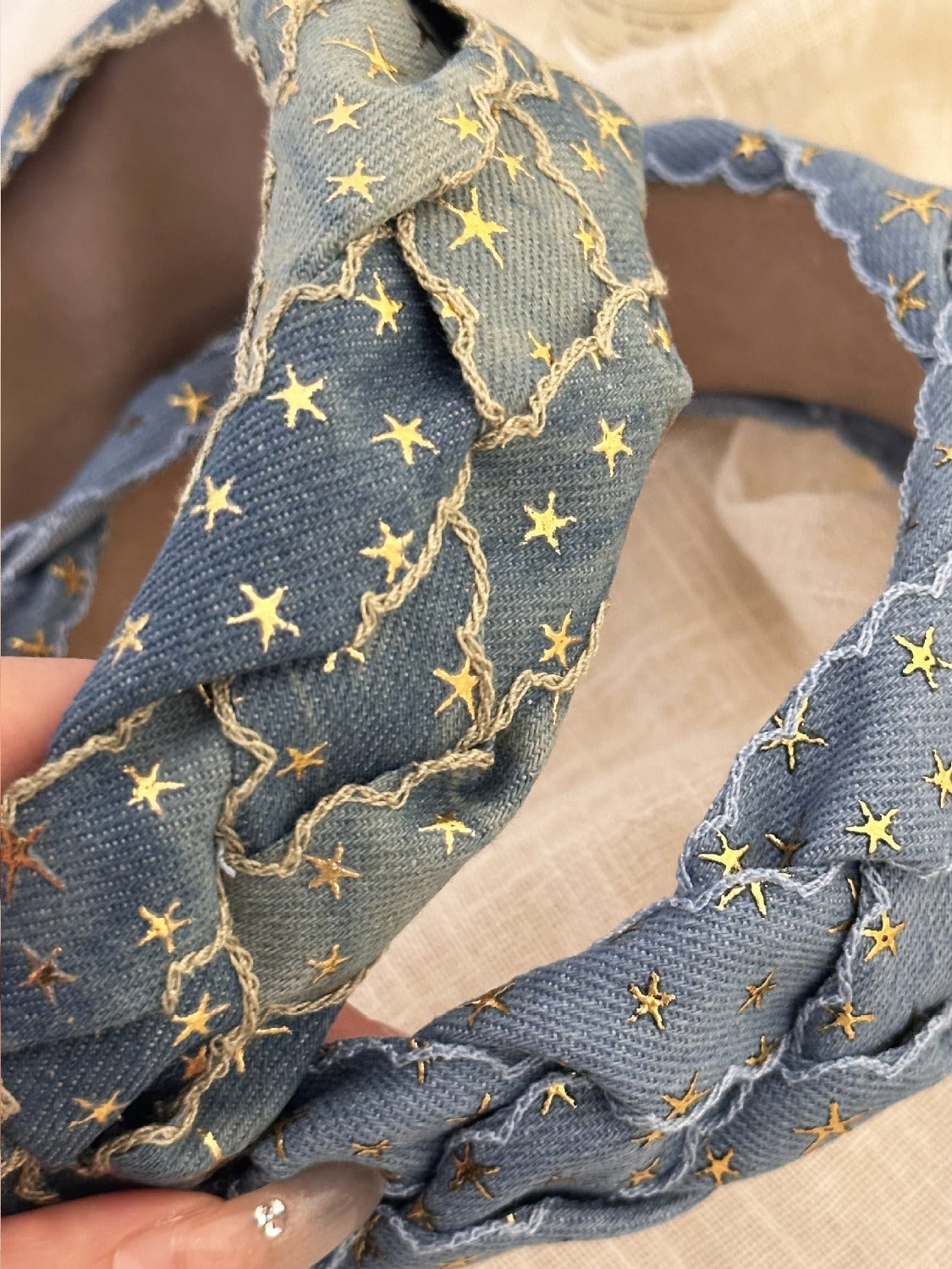 Star Braided Wide Denim Headband - Teresa's Fashionista LLC