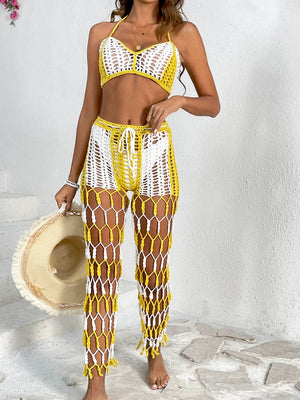 Cutout Halter Neck Top and Pants Two-Piece Swim Set-Teresa's Fashionista LLC