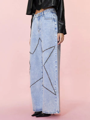 Studded Star Straight Jeans with Pockets - Teresa's Fashionista LLC