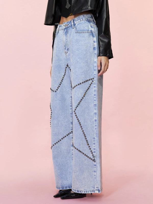 Studded Star Straight Jeans with Pockets - Teresa's Fashionista LLC