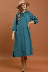 Umgee Collared Button Detail Relaxed Midi Dress