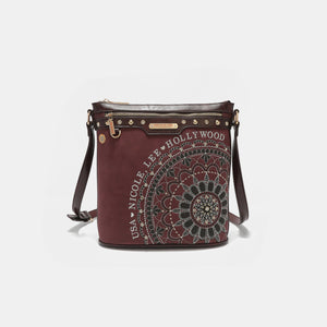 Nicole Lee USA Metallic Stitching Embroidery Inlaid Rhinestone Crossbody Bag-Teresa's Fashionista LLC