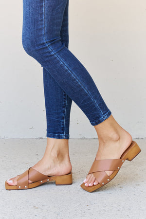 Weeboo Step Into Summer Criss Cross Wooden Clog Mule in Brown-Teresa's Fashionista LLC