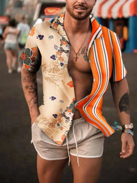 Men's Full Size Printed Button Up Short Sleeve Shirt Plus Size