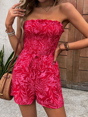 Smocked Printed Tube Romper with Pockets-Teresa's Fashionista LLC