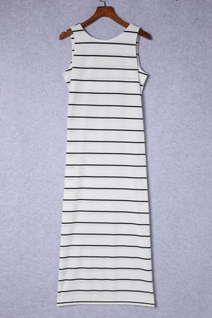 Striped Slit Sleeveless Maxi Dress-Teresa's Fashionista LLC
