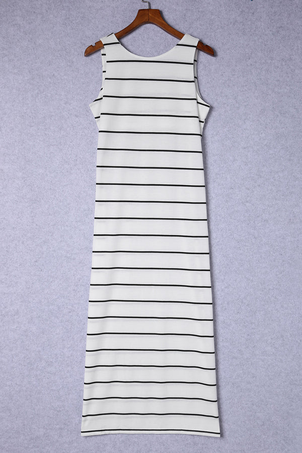 Striped Slit Sleeveless Maxi Dress-Teresa's Fashionista LLC