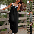 Women's Sleeveless Jumpsuit With Pockets And Adjustable Shoulder Strap Fashion Loose Wide Leg Straight Overalls Summer Beach Trousers - Teresa's Fashionista LLC