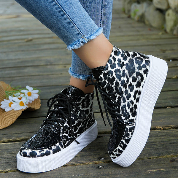 PU Leather Leopard Platform Sneakers-Teresa's Fashionista LLC
