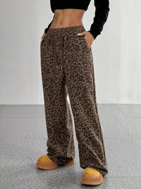 Leopard Wide-Leg Drawstring Pants