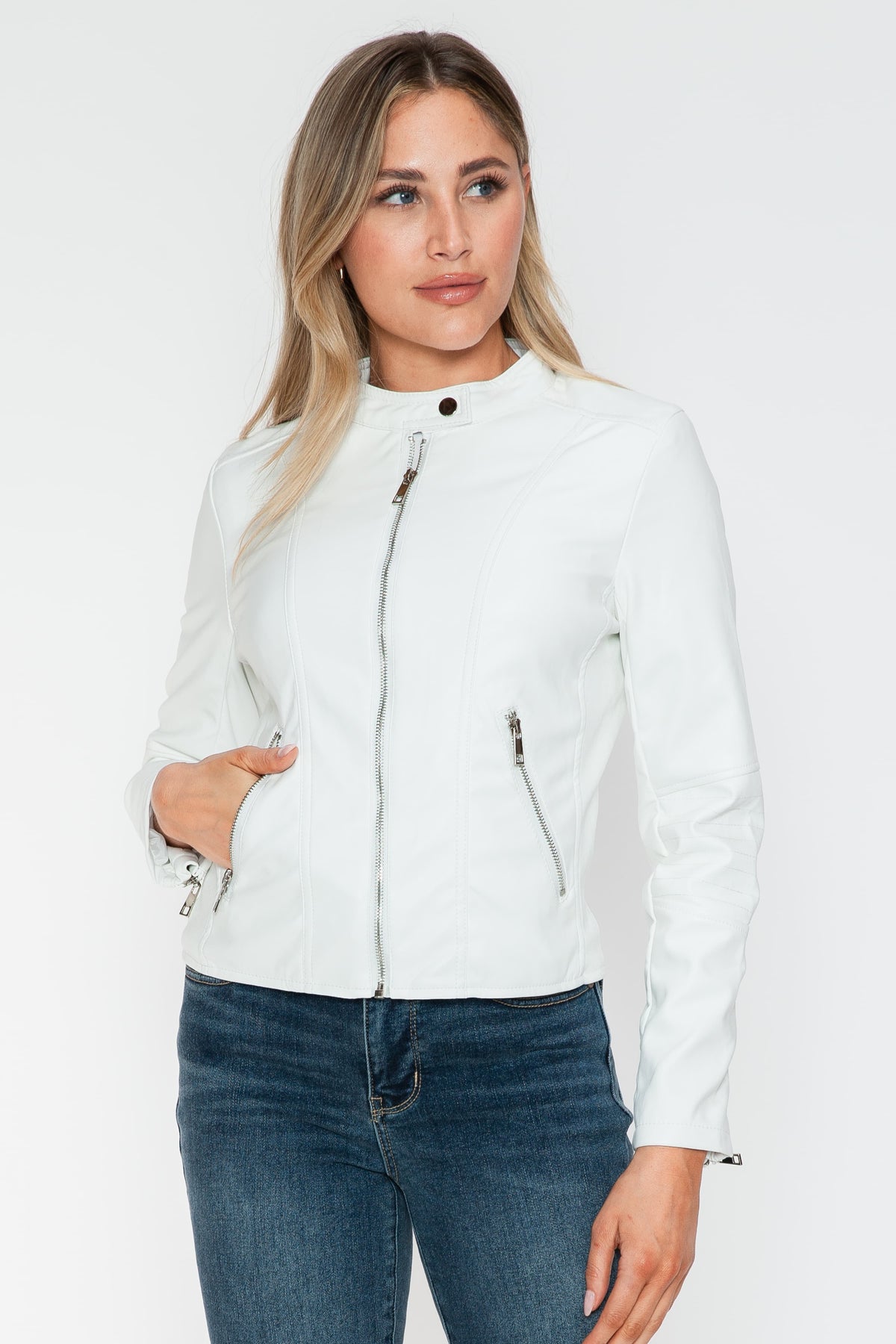 Snobbish PU Leather Zip Up Jacket with Pockets - Teresa's Fashionista LLC