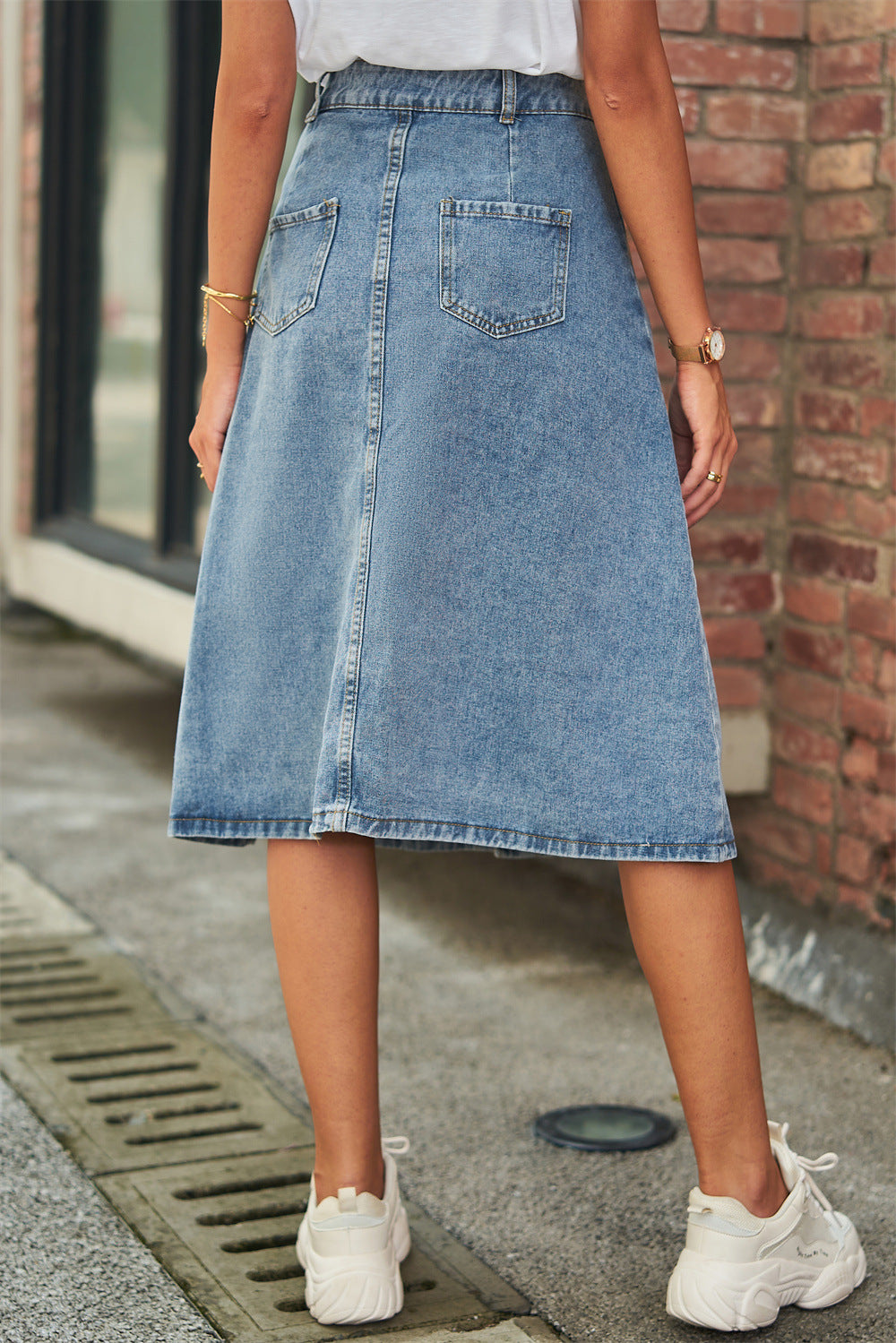 Button Front A-Line Denim Skirt-Teresa's Fashionista LLC