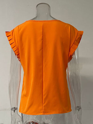 Ruffled Round Neck Cap Sleeve Blouse-Teresa's Fashionista LLC
