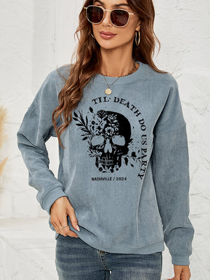 Skull Graphic Dropped Shoulder Sweatshirt - Teresa's Fashionista LLC