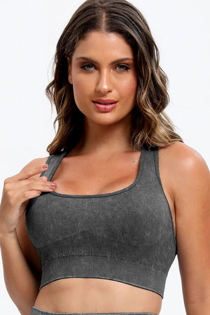 3 Piece Washed Square Neck Wide Strap Active Set-Teresa's Fashionista LLC