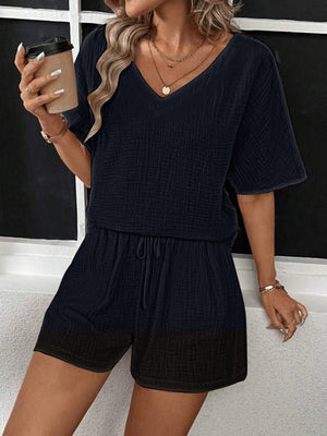 V-Neck Half Sleeve Top and Shorts Set-Teresa's Fashionista LLC