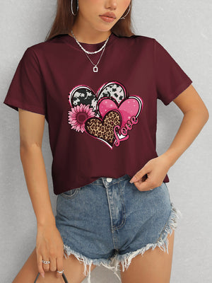Heart Round Neck Short Sleeve T-Shirt-Teresa's Fashionista LLC