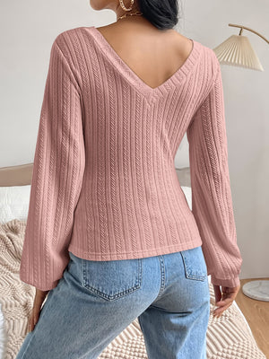 V-Neck Long Sleeve T-Shirt-Teresa's Fashionista LLC