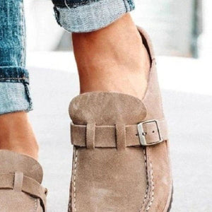 Round Toe Low Heel Buckle Loafers-Teresa's Fashionista LLC