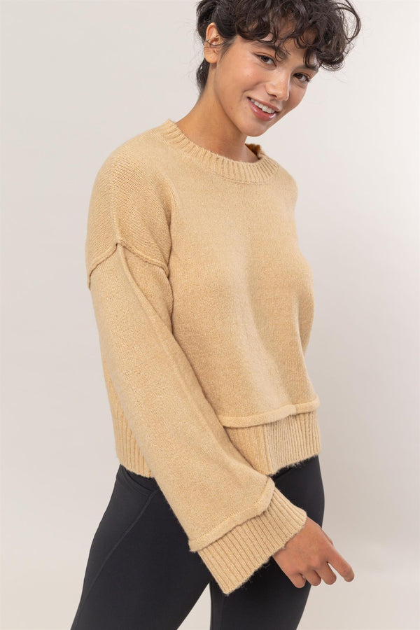 HYFVE Round Neck Dropped Shoulder Ribbed Sweater - Teresa's Fashionista LLC