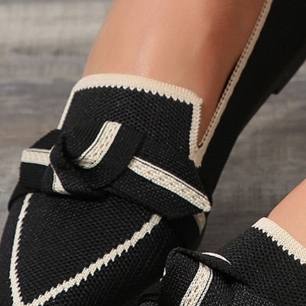 Bow Contrast Trim Point Toe Loafers-Teresa's Fashionista LLC