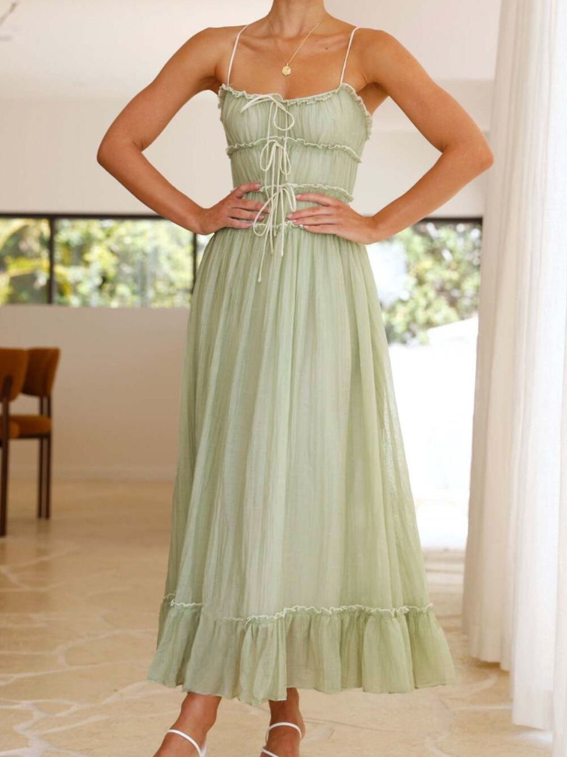 Devine Frill Ruffled Hem Midi Cami Dress - Teresa's Fashionista LLC