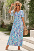 Multicolored V-Neck Maxi Dress with short sleeves, chic and classy style.