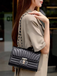 Quilted Chain Shoulder Bag with Metallic Lock