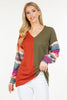 Celeste Full Size Contrast Striped V-Neck Long Sleeve Blouse - Teresa's Fashionista LLC